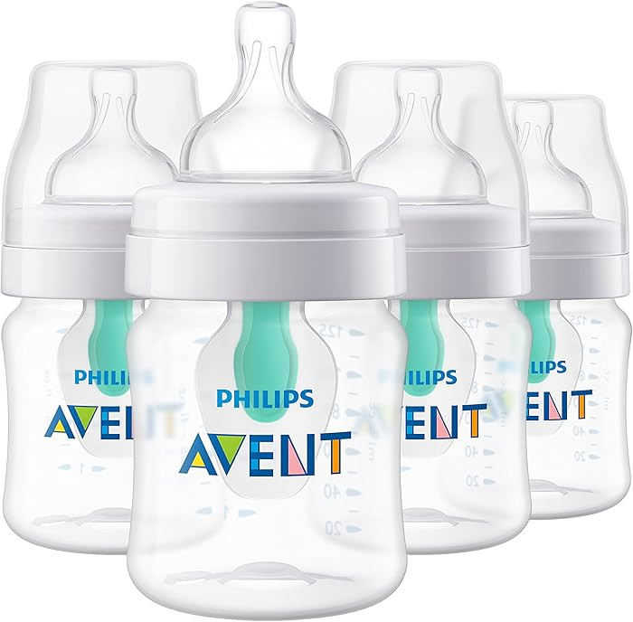 Philips Avent Anti-Colic Bottle with AirFree Vent, 4oz, with Flow 1 Nipples, 0m+, 4pk, Clear, SCY... | Amazon (US)