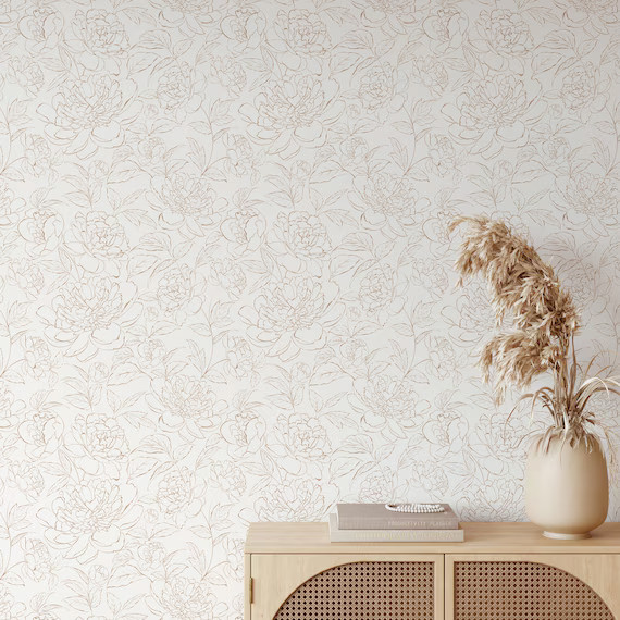 Boho Minimalist Peony Wallpaper A132 Peel and Stick Removable Repositionable Geometric Minimalist... | Etsy (US)
