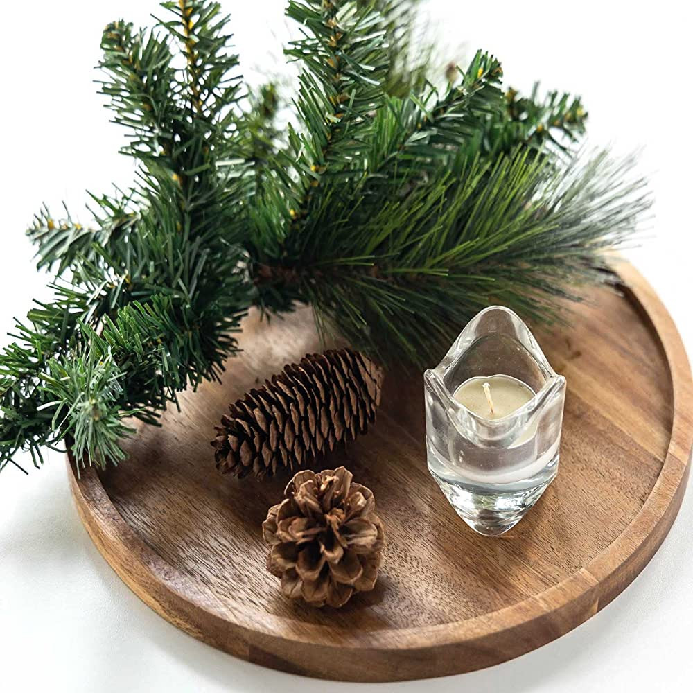 11.5 Inches Candle Holder Tray Home Decor, Round Wood Tray for Coffee Table, Small Wooden Serving... | Amazon (US)