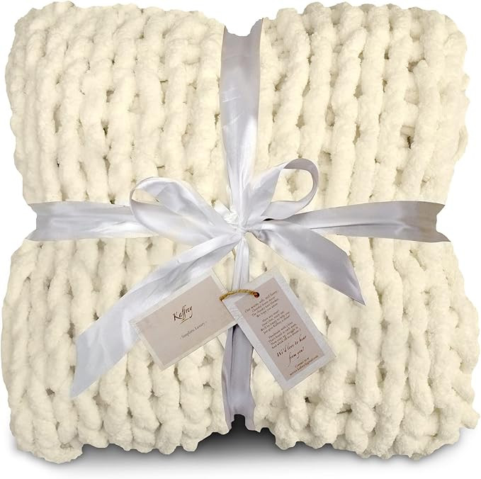 Kaffrey - Chenille Chunky Knit Blanket, Luxury Hand-Knitted Yarn Throw Blanket, Soft Throw Blanke... | Amazon (US)