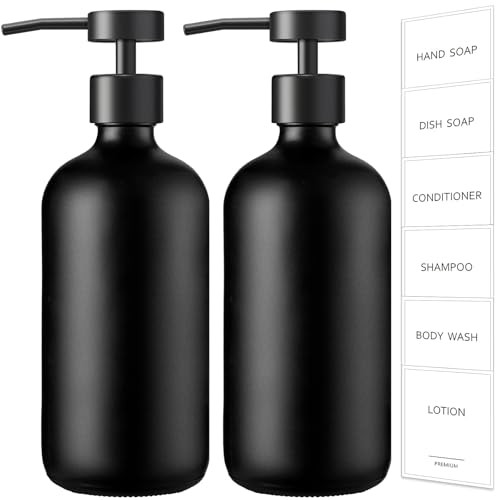 GMISUN Black Soap Dispenser, 2 Pack Matte Black Hand Soap Dispensers for Bathroom, 17 Fl Oz Glass Dish Soap Dispenser for Kitchen with Stainless Steel Pump, Modern Liquid Soap Bottle Set | Amazon (US)
