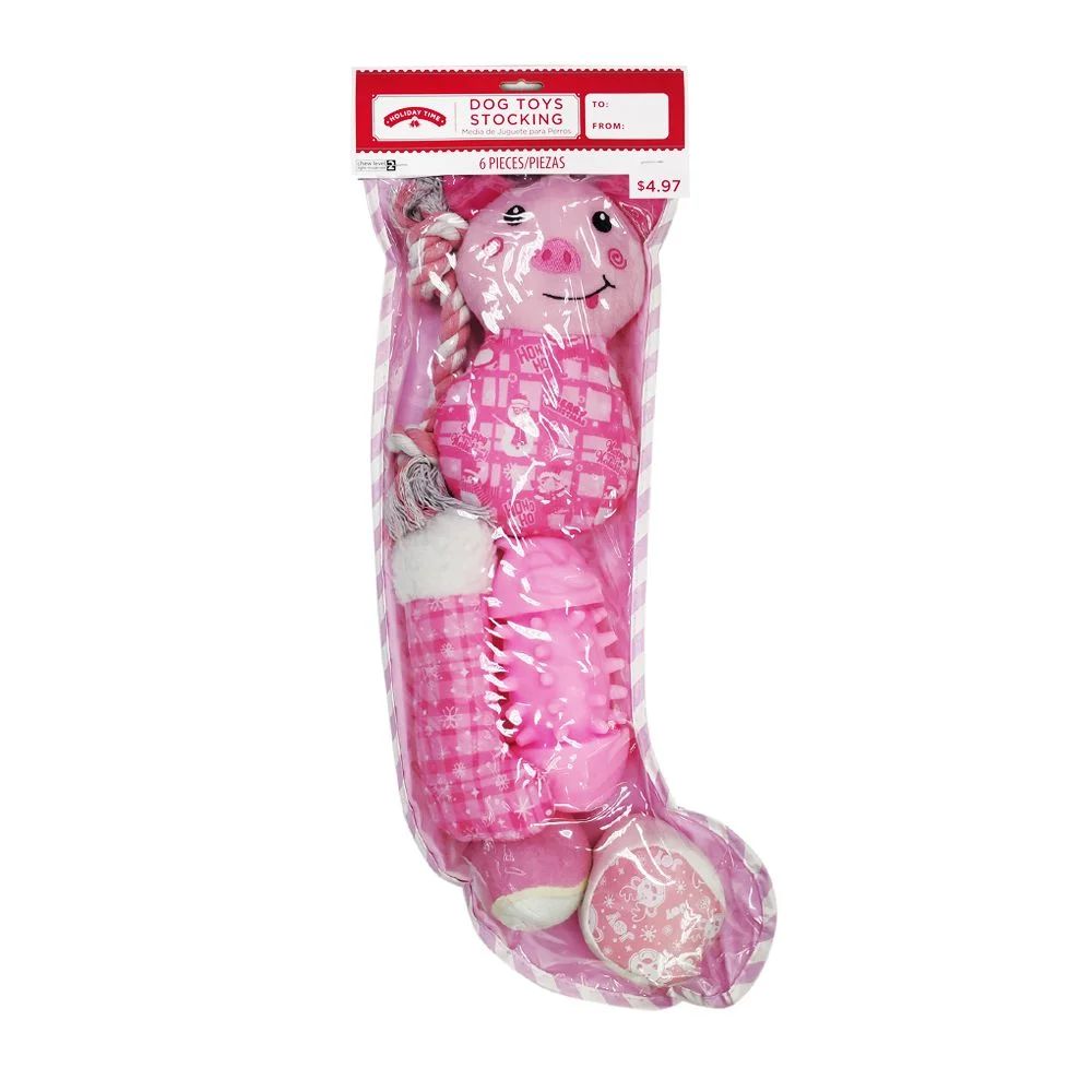Holiday Time Christmas Dog Toys Stocking Gift Set Pink 6 Pcs | Walmart (US)