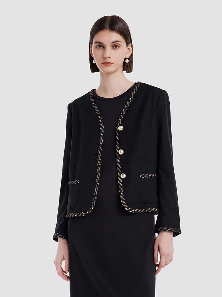 Wool And Cashmere V-Neck Women Jacket | GOELIA