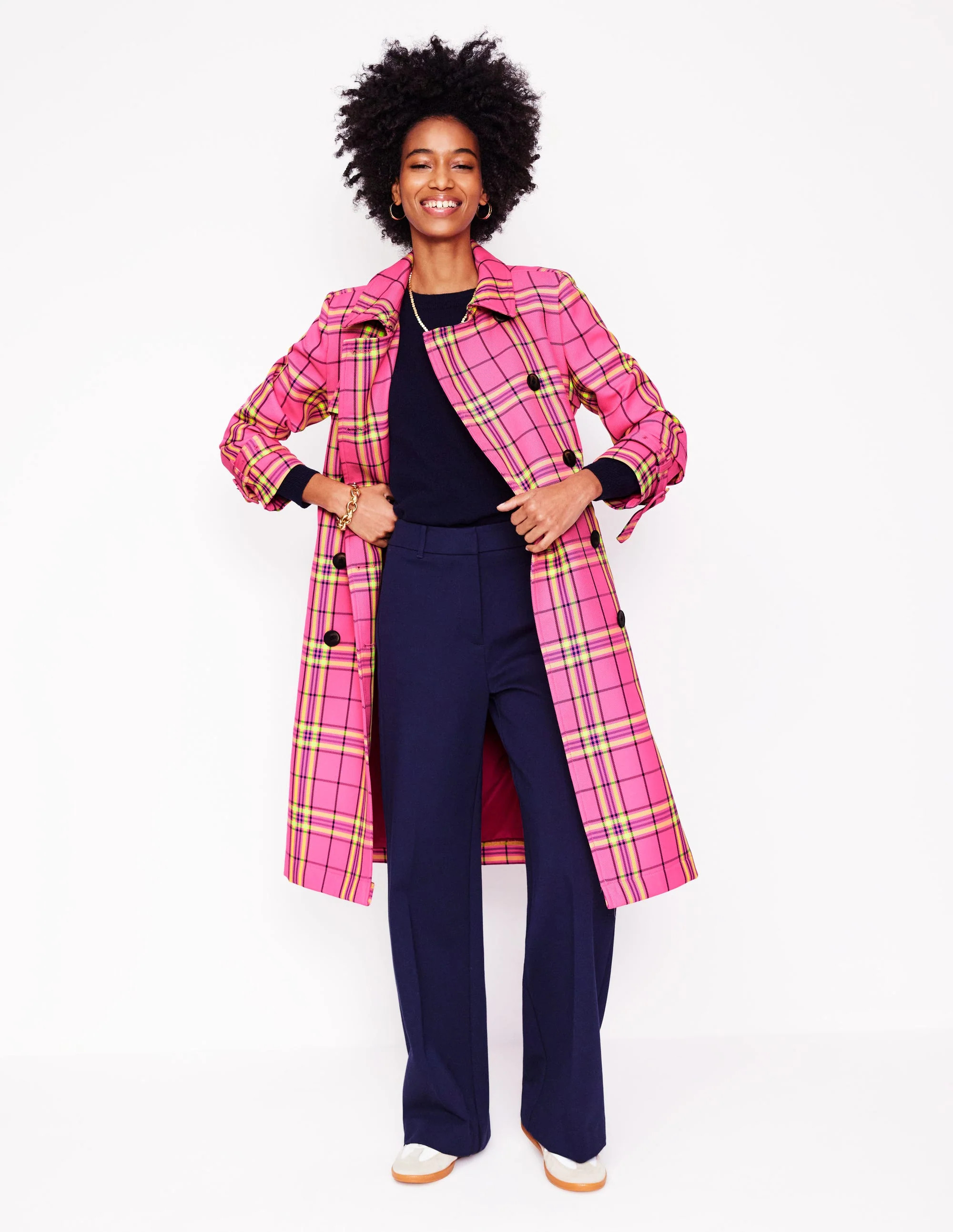 Cheltenham Trench Coat-Pink Neon Check | Boden (US)