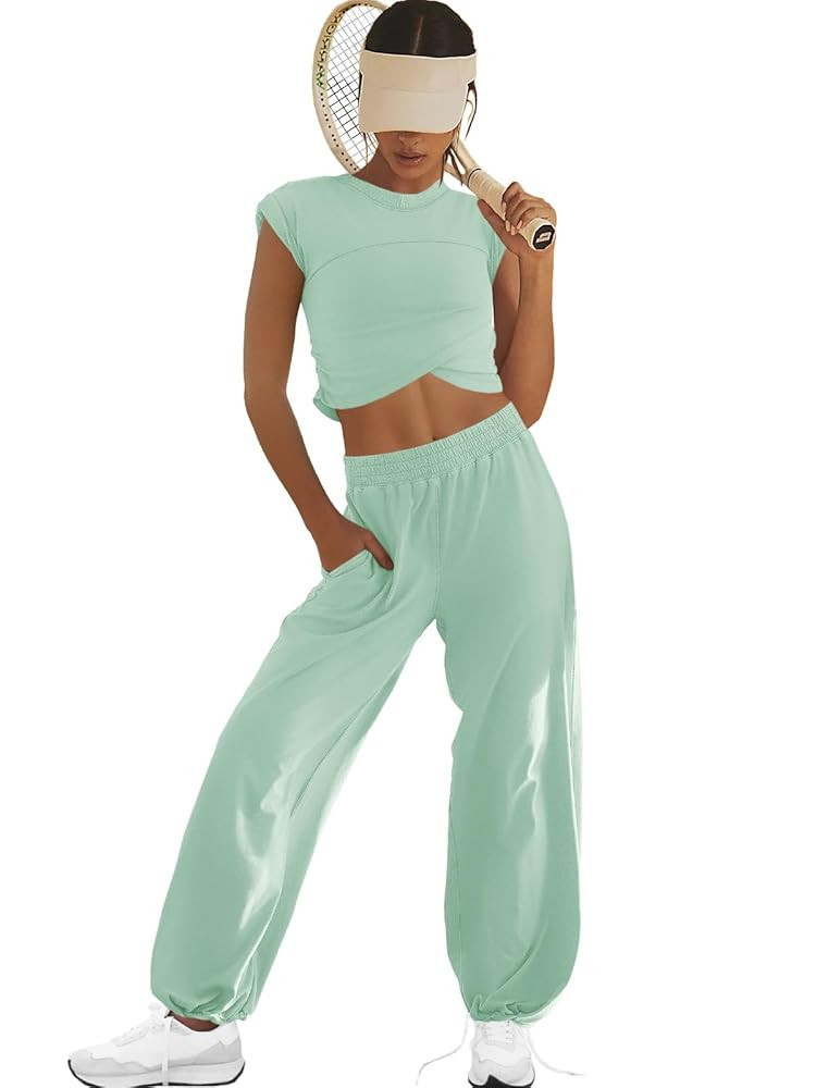 LAMISSCHE Womens Loungewear Set 2 Piece Outfits Sets Cropped Tops and Wide Leg Pants with Pockets... | Amazon (US)
