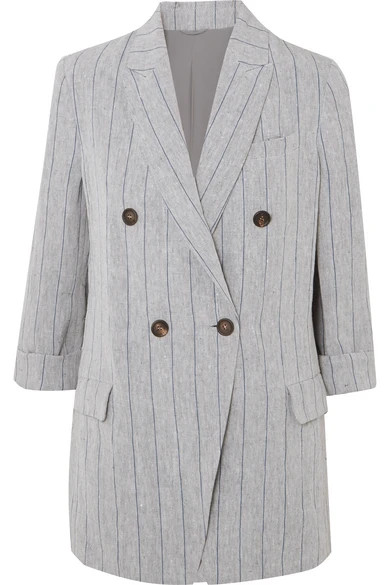 Brunello Cucinelli - Double-breasted Pinstriped Linen Blazer - Gray | NET-A-PORTER (UK & EU)