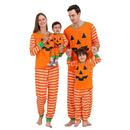 Family Matching Halloween Pajamas Set Stripe Pumpkin Print Long Sleeve Tops Pants Pjs Sleepwear | Walmart (US)
