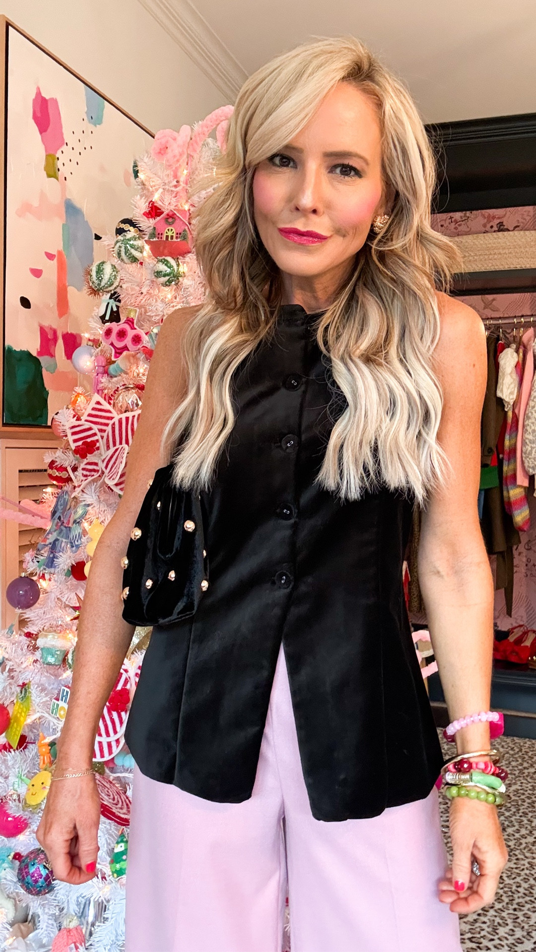 Best dressed in this velvet vest and pink pant situation!! wearing 00 in wool pants and XXS in vest, all 50% off at loft • 

#LTKCyberWeek #LTKSaleAlert #LTKHoliday