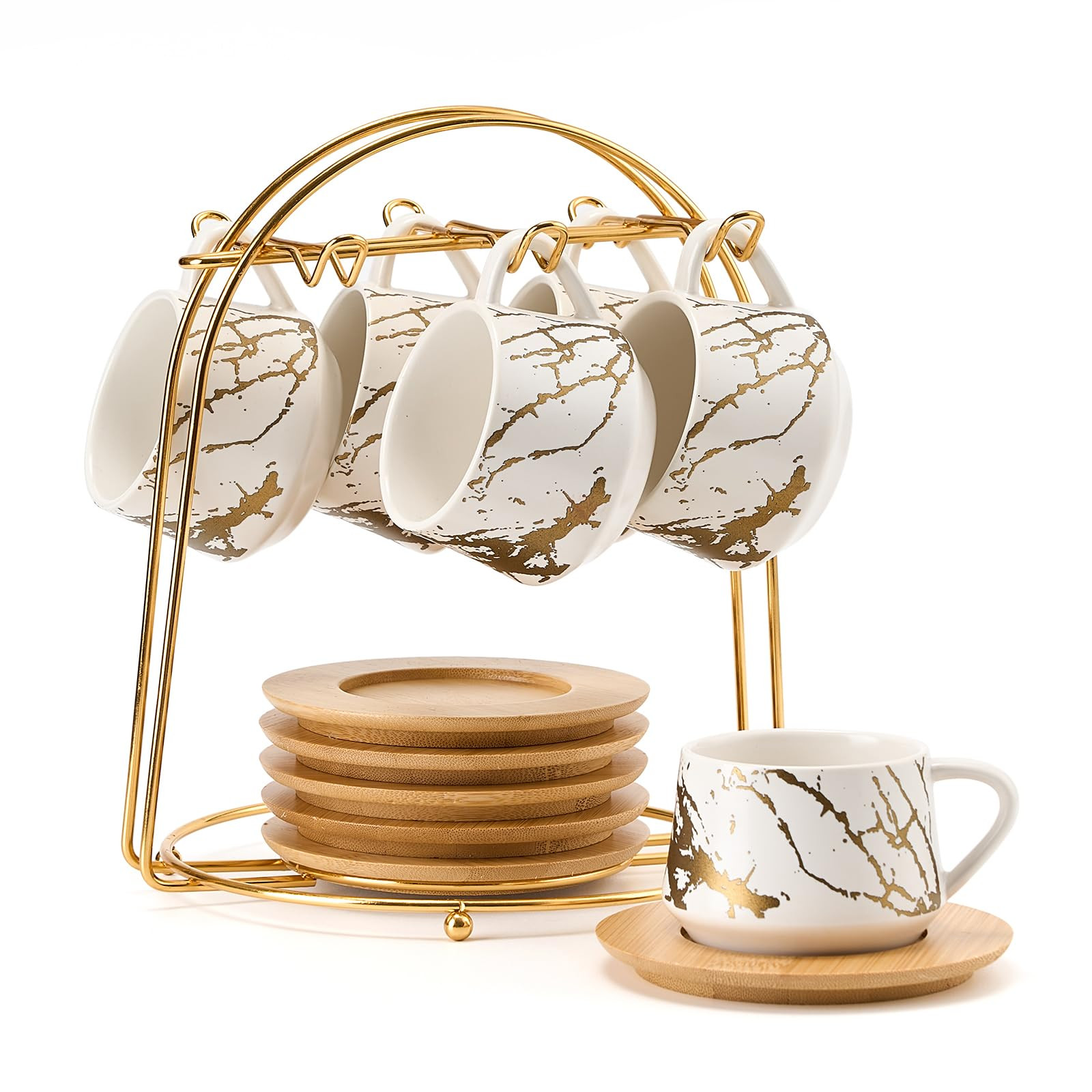 LUKA Ceramic Espresso Cups with Saucers and Metal Stand, Small 4 oz Porcelain Demitasse Cups Set ... | Amazon (US)