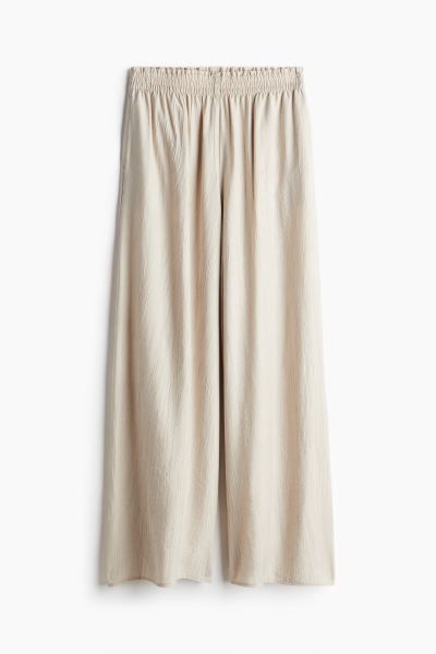 Wide Crinkled Pants - High waist - Long - Dark beige - Ladies | H&M US | H&M (US + CA)