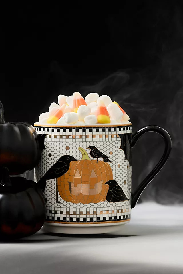 Bistro Tile Stoneware 24k Gold Accent Halloween Mug | Anthropologie (US)