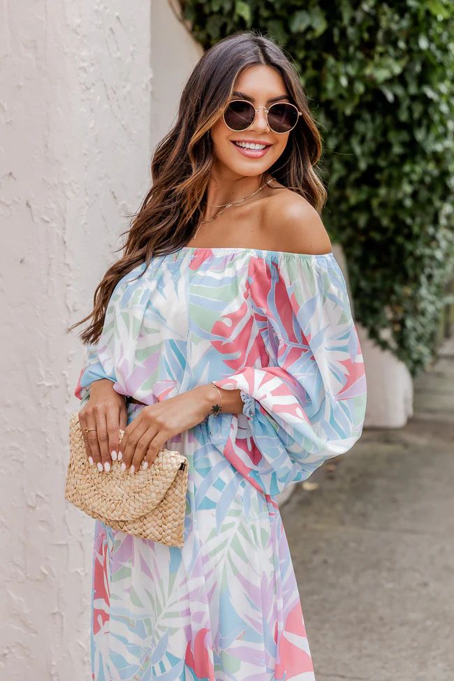 Simple Sign Blue Tropical Off The Shoulder Crop Top FINAL SALE | Pink Lily