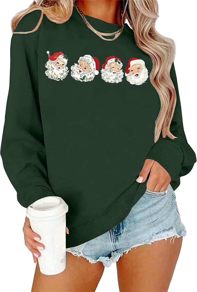 VVNTY Christmas Sweatshirts for Women Retro Santa Claus Graphic Long Sleeve Shirt Xmas Pullover T... | Amazon (US)