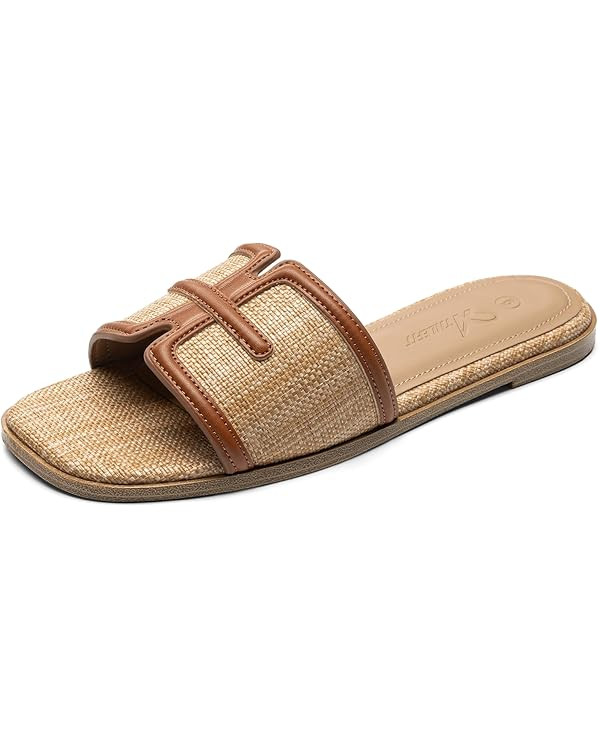 Athlefit Flat Sandals for Women Dressy Summer Square Open Toe Comfortable Slip On Beach Slide San... | Amazon (US)