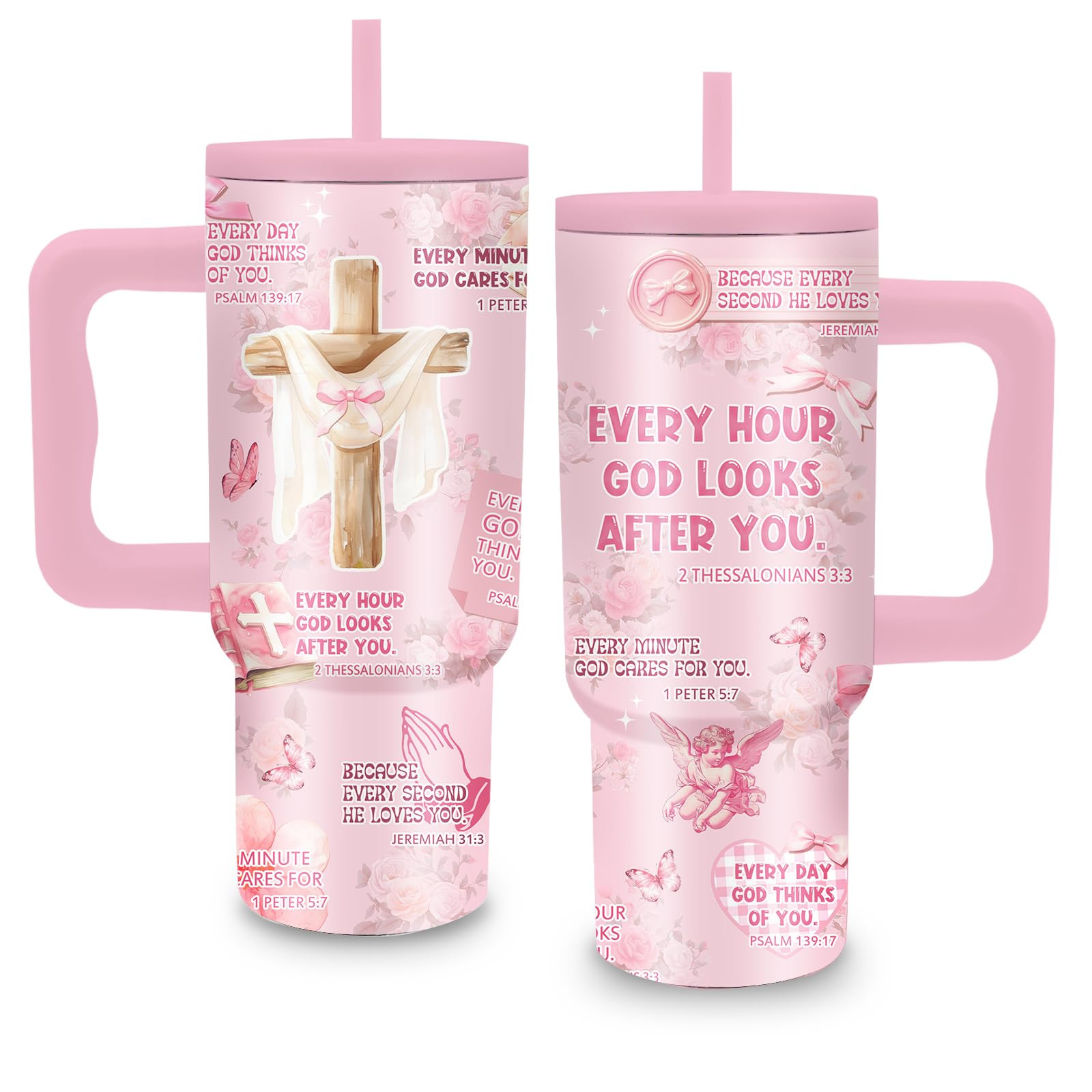 Christian Gifts for Women - 24oz Pink Bible Verse Cup with Handle, Inspirational Religious Tumble... | Amazon (US)