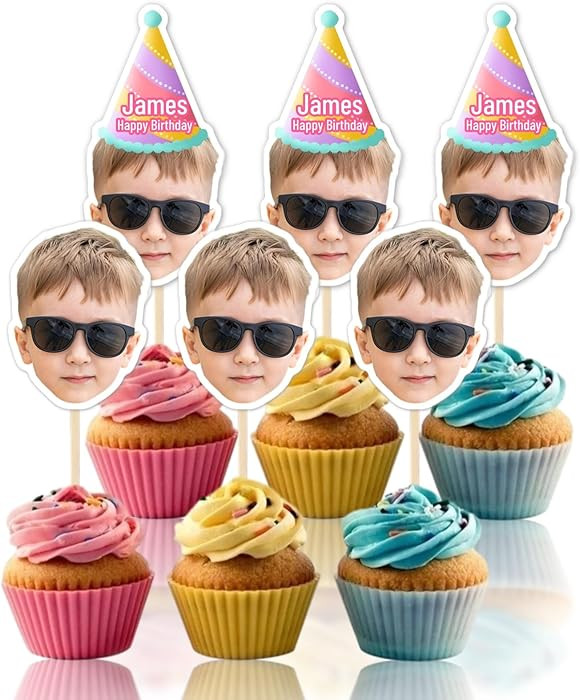 6 Pcs Custom Face Photo Cupcake Toppers | Unique Party Picks for Birthday Parties, Weddings, Even... | Amazon (US)