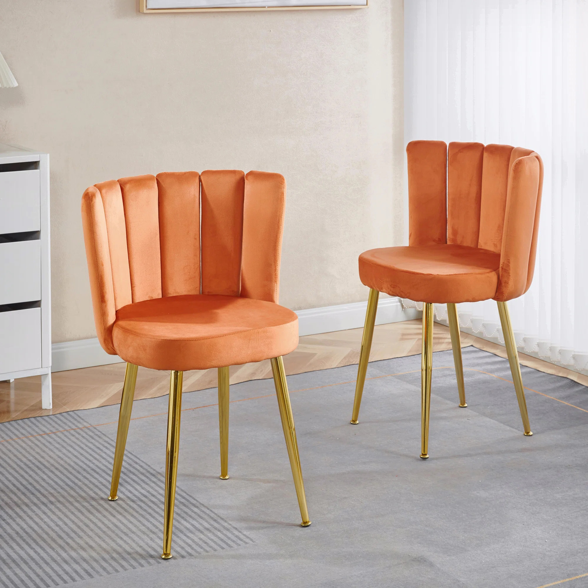 Modern Dining Chair(Set Of 2 ) With Iron Tube Golden Color Legs, Velvet And Comfortable Backrest | Wayfair North America