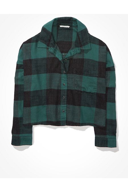 AE Cropped Plaid Flannel Shirt | American Eagle Outfitters (US & CA)