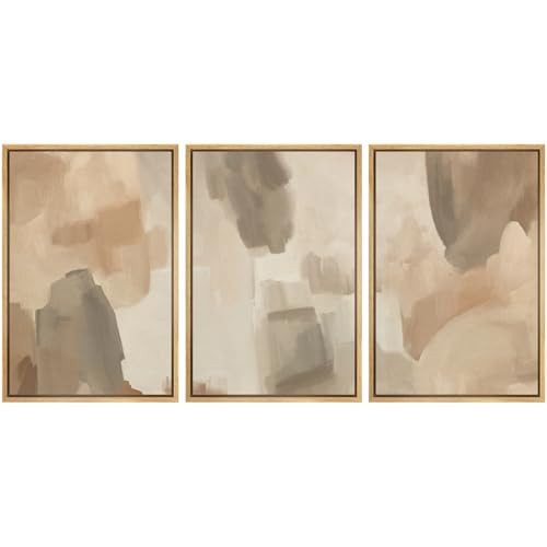 SIGNFORD Framed Canvas Print Wall Art Set Soft Neutral Abstract Brushstrokes Illustration Modern Art Decorative Nordic Minimal Zen for Living Room, Bedroom, Office - 24"x36"x3 Natural | Amazon (US)