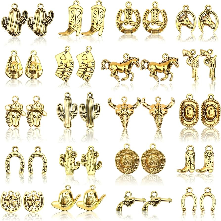 MARFOREVER 40 Pcs/20 Pairs Western Cowboy Cowgirl Charms for Jewelry Making, Antique Gold Dangle ... | Amazon (US)