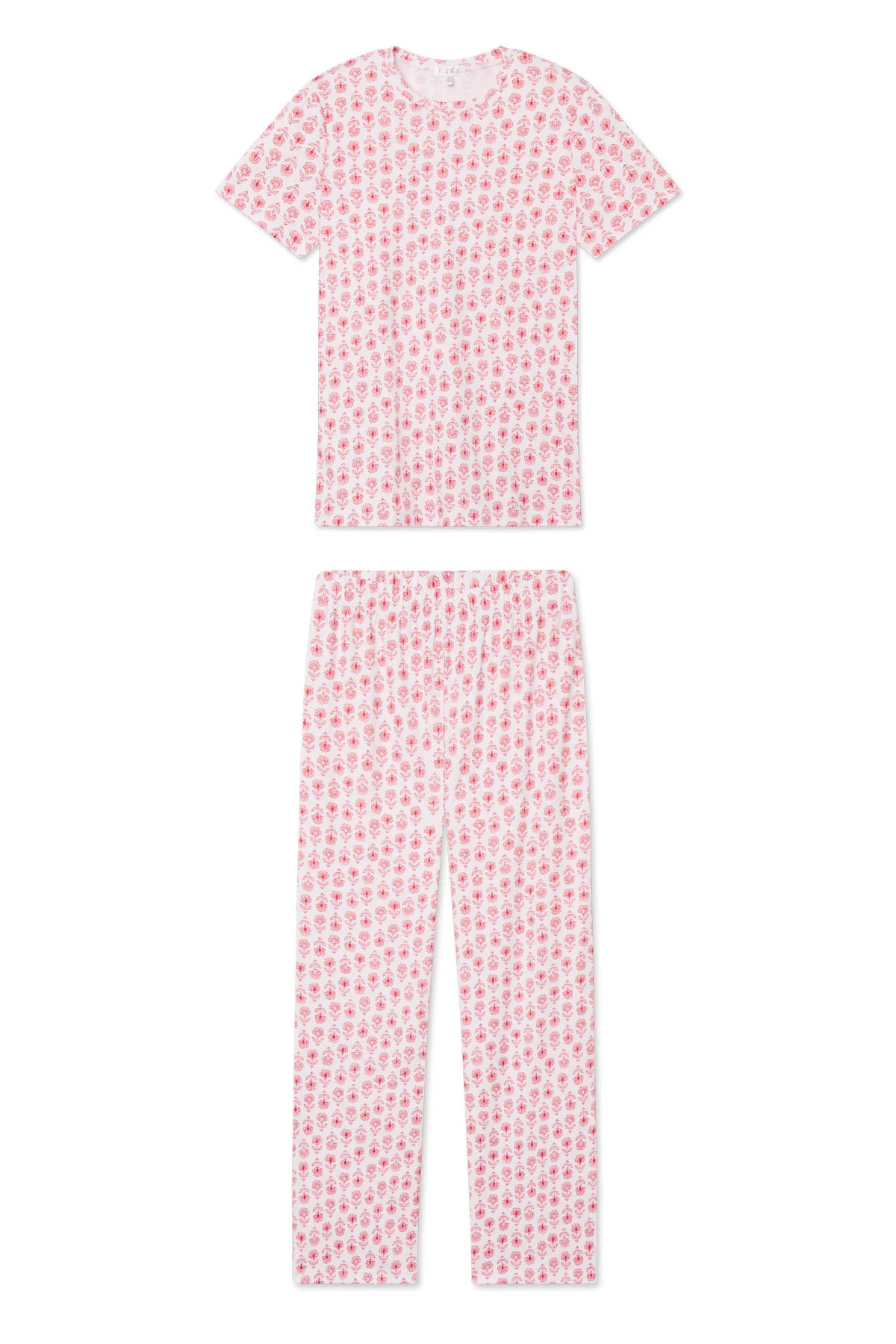 Pima Crew Short-Long Set in Rosewater Sprig | Lake Pajamas