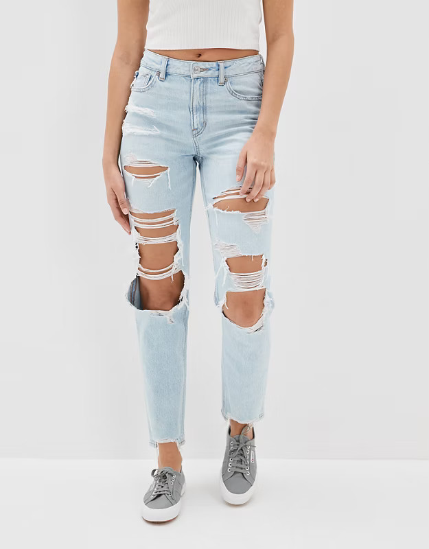 AE Strigid Ripped Mom Jean | American Eagle Outfitters (US & CA)