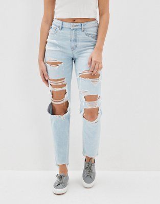 AE Strigid Ripped Mom Jean | American Eagle Outfitters (US & CA)