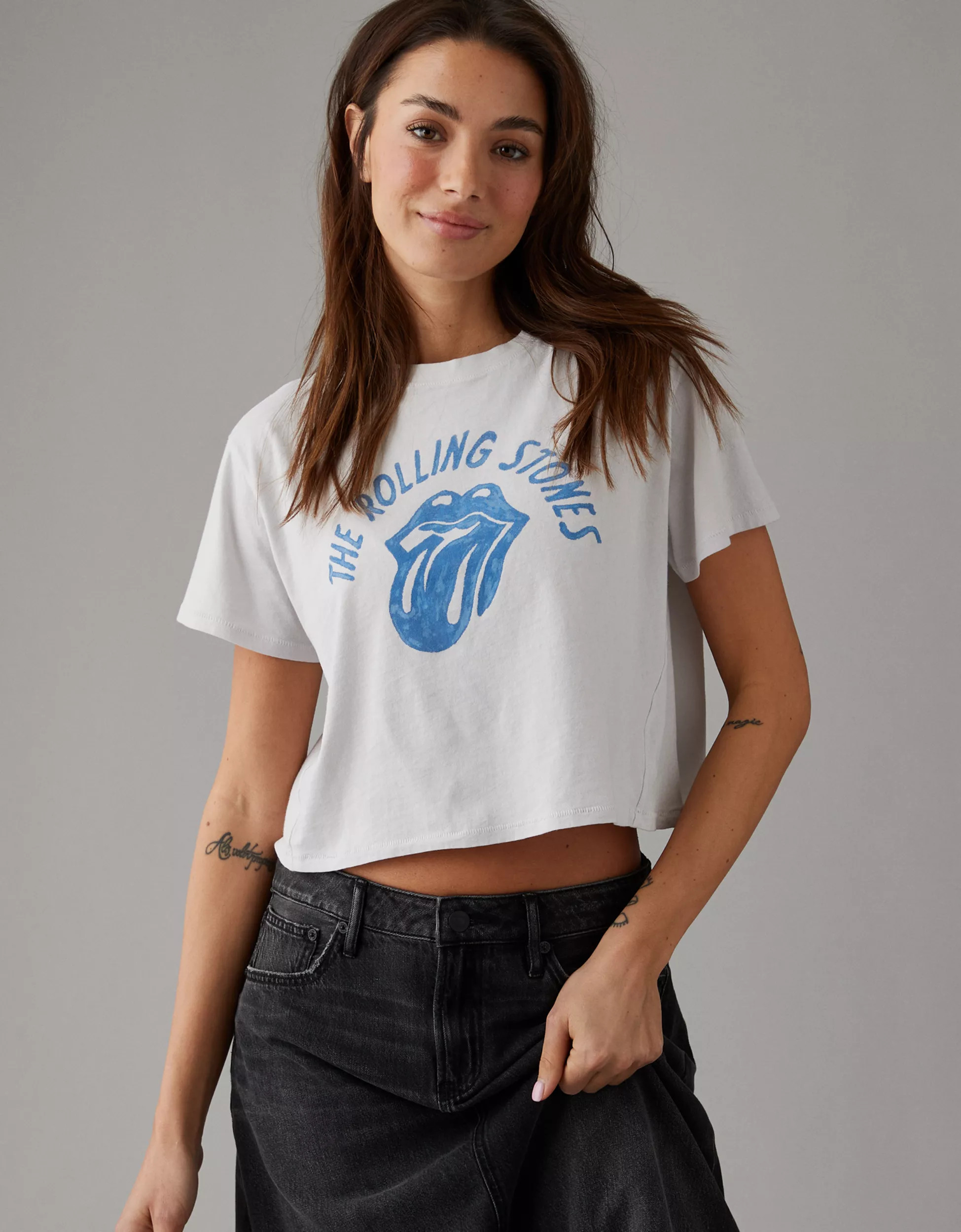 AE Cropped Rolling Stones Graphic Tee | American Eagle Outfitters (US & CA)