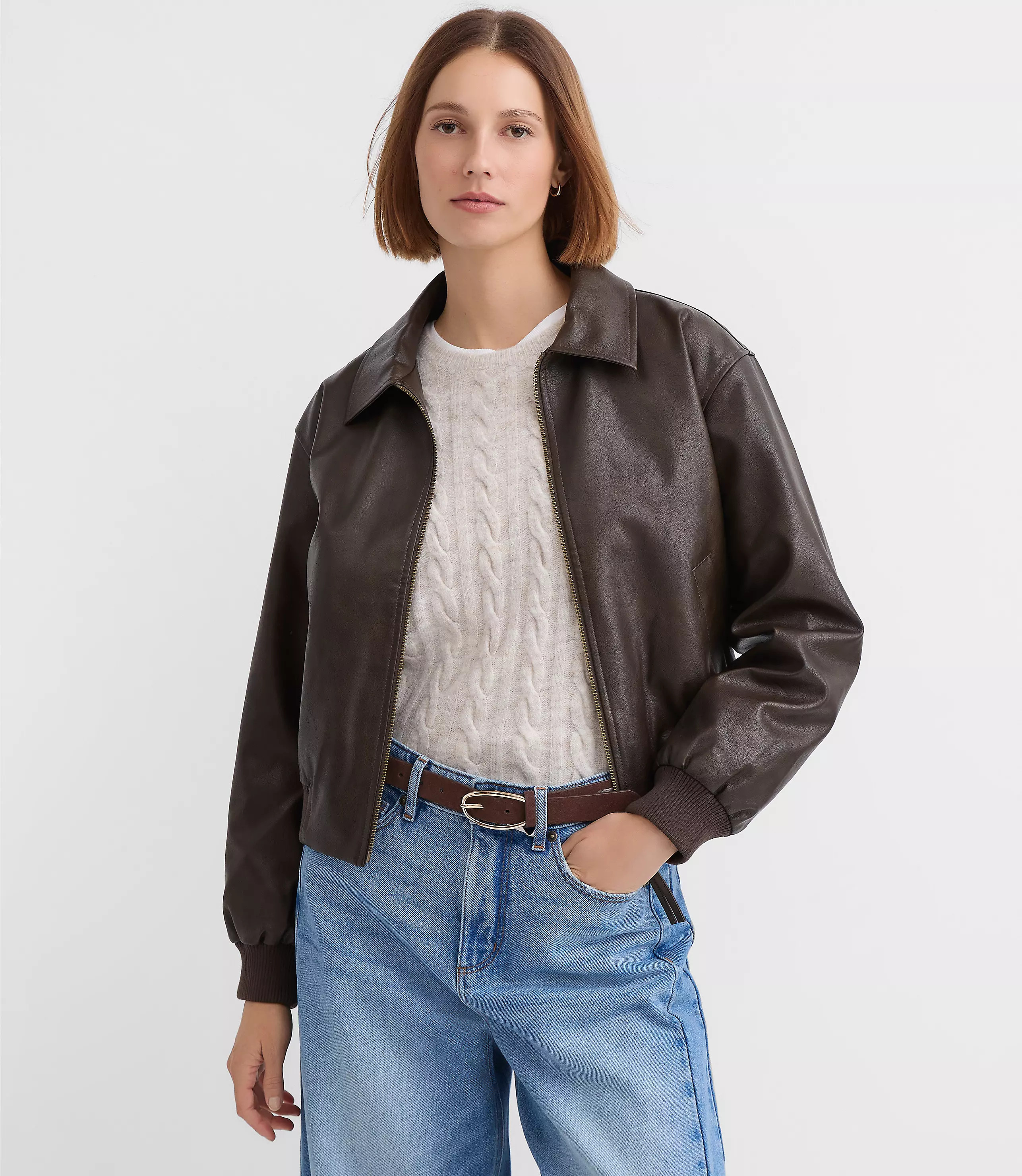 Distressed Faux Leather Bomber Jacket | LOFT