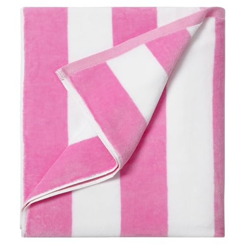 LULUHOME Large Oversized Beach Towel - Big Cotton 36 x 70 Inch Striped Pool Towel, Large Cabana Soft Swimming Towel for Adult Men Women,Pink | Amazon (US)