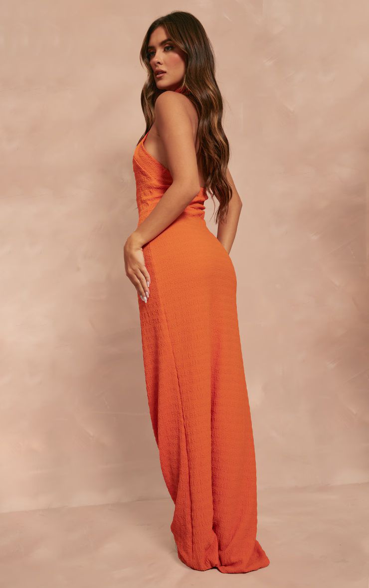 Orange Halterneck Textured Maxi Dress | PrettyLittleThing US