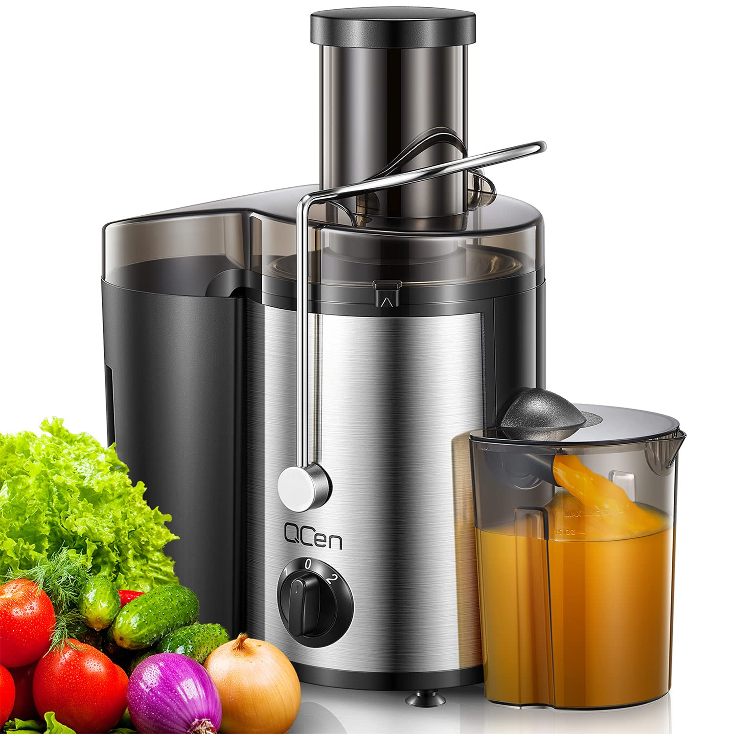Qcen Juicer Machine, 500W Centrifugal Juicer Extractor with Wide Mouth 3” Feed Chute for Fruit ... | Amazon (US)