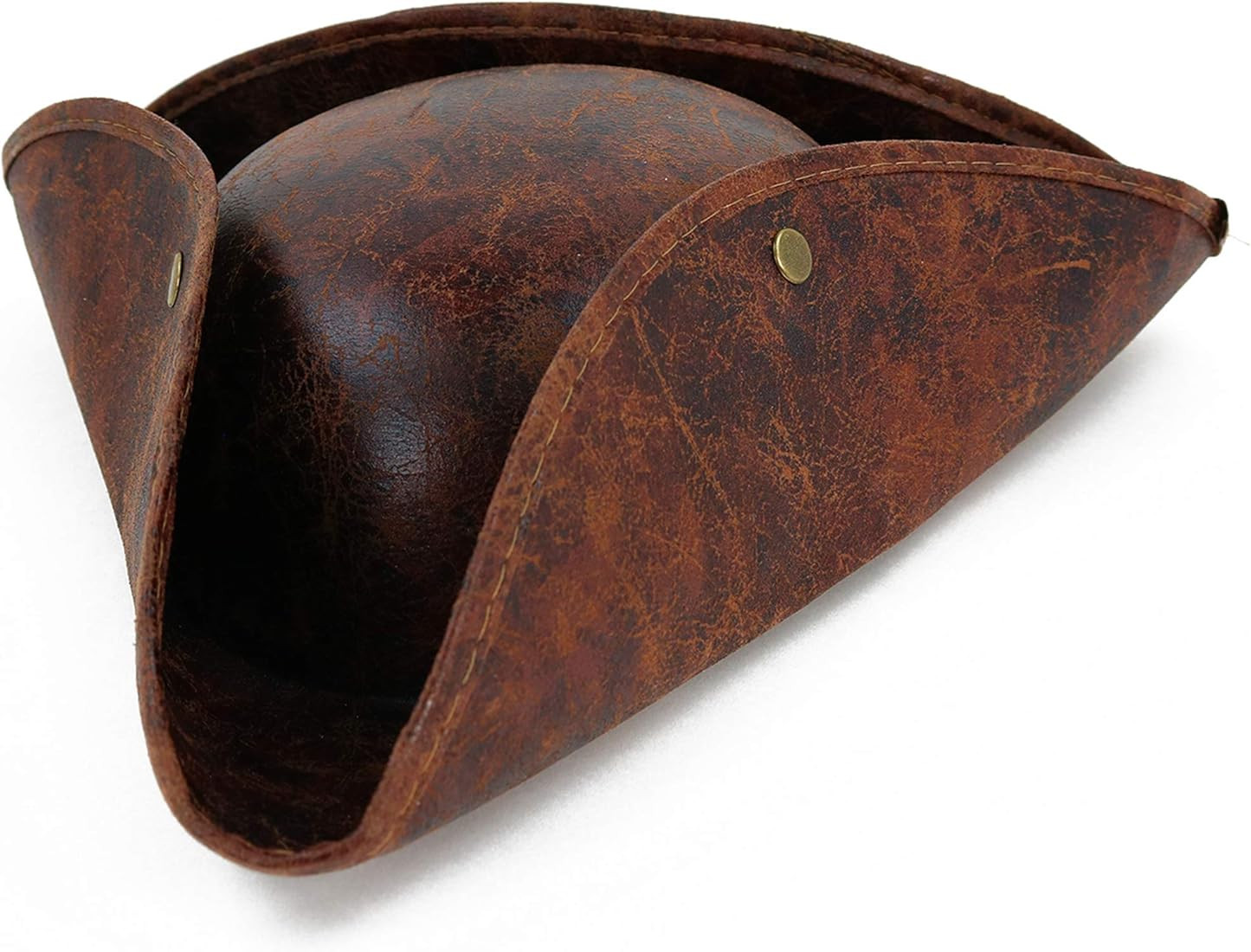 Skeleteen Faux Leather Pirate Hat - Brown Distressed Leather Colonial Style Tricorn Hat | Amazon (US)