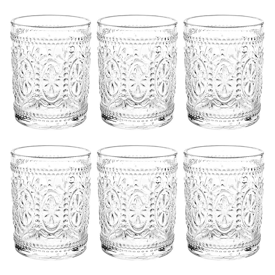 Bekith 6 Pack Drinking Glasses, 9.5 oz Romantic Water Glasses Tumblers, Heavy Duty Vintage Glassw... | Amazon (US)