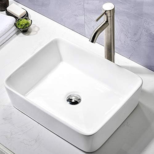 Comllen Counter White Porcelain Ceramic 18.9"X14.5" Bathroom Vessel Sink,Art Basin Rectangular Ve... | Amazon (US)