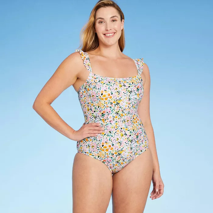 Women's Ditzy Ruffle Shoulder Medium Coverage One Piece Swimsuit - Kona Sol™ Multi | Target