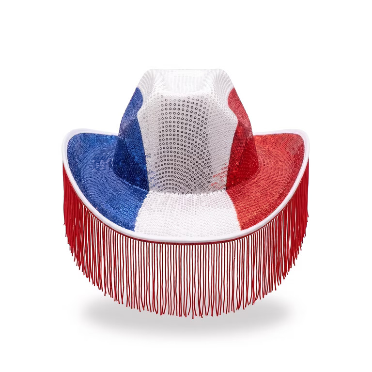 Way To Celebrate Patriotic Cowboy Hat For Adults with Fringe & Sequins, Multicolor | Walmart (US)