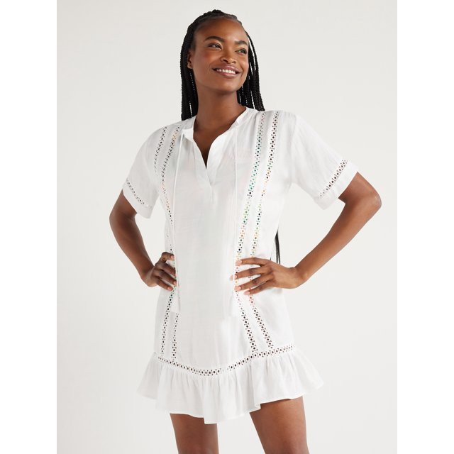 Time and Tru Women's and Women's Plus Peplum Tunic Coverup Dress, Sizes S-3X - Walmart.com | Walmart (US)
