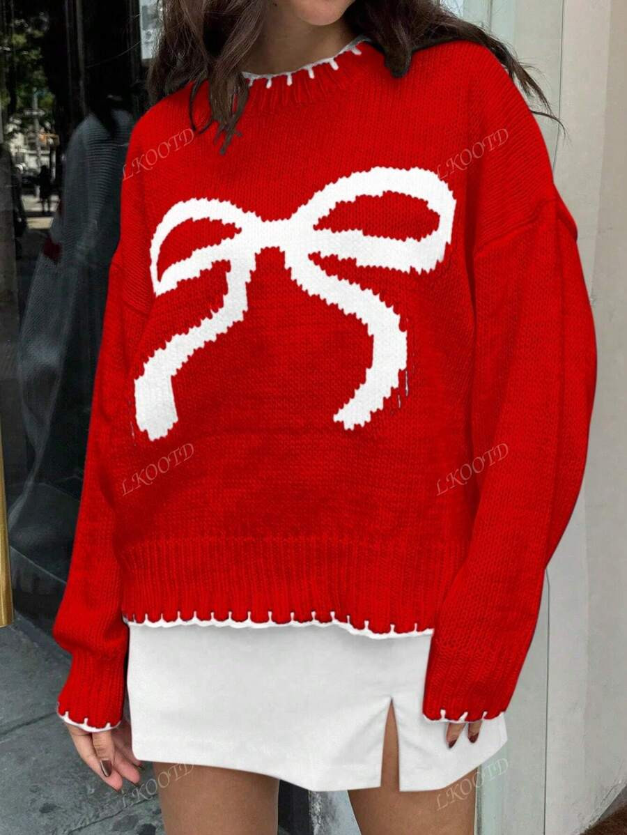 Women's Autumn Winter Casual Bow Knit Sweater | SHEIN