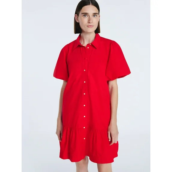Free Assembly Women’s and Women's Plus Cotton Ruffle Mini Dress with Puff Sleeves, Sizes XS-XXL | Walmart (US)