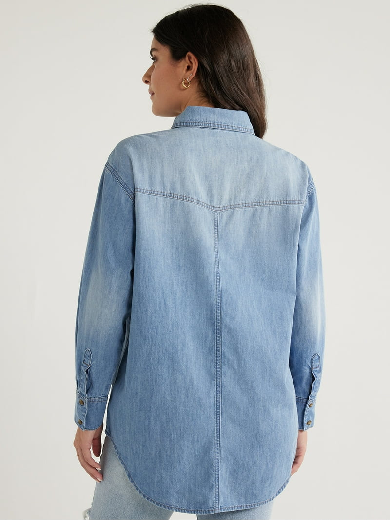 Sofia by Sofia Vergara Women's and Women's Plus Sofia Oversized Boyfriend Shirt with Long Sleeves... | Walmart (US)