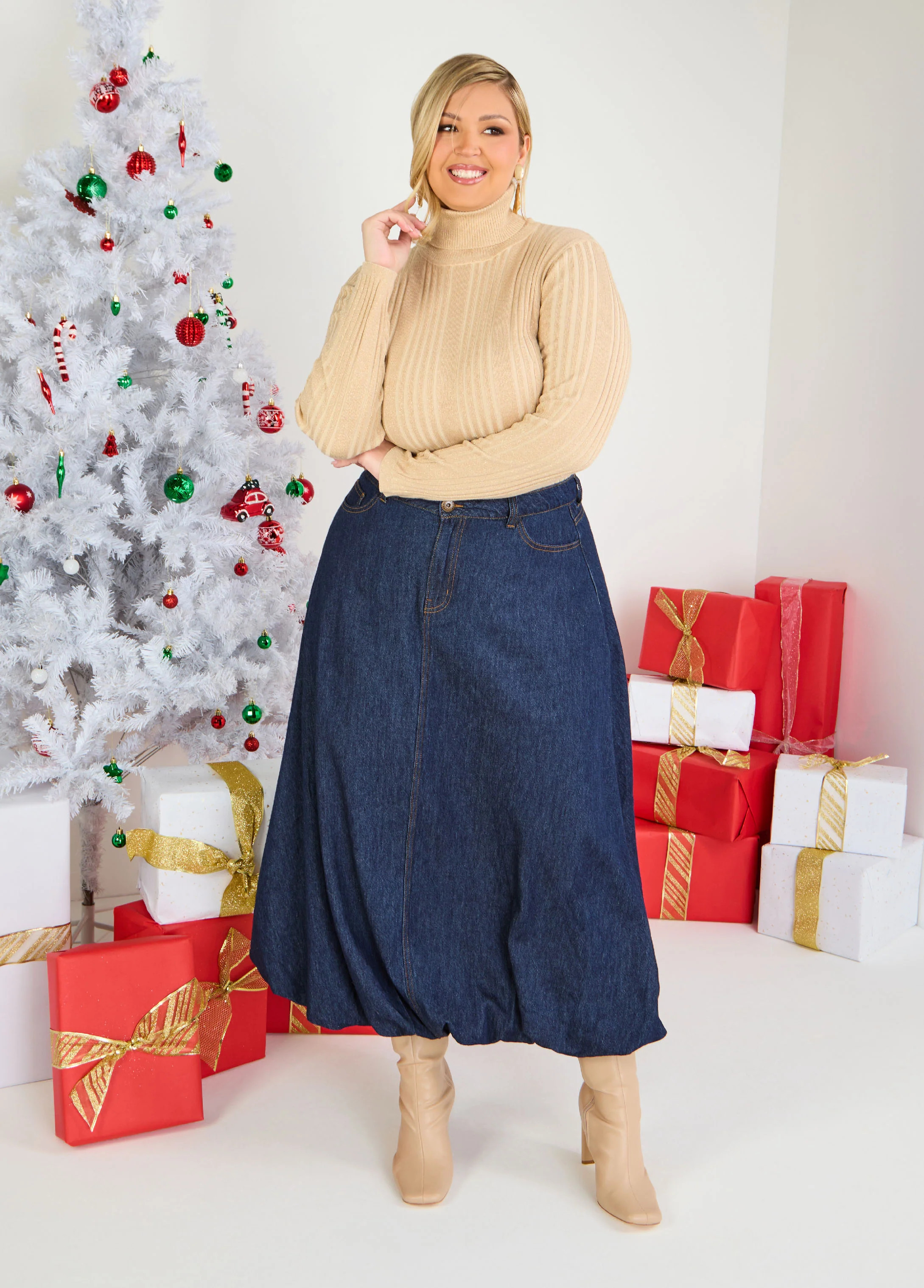 Denim Maxi Bubble Skirt | Ashley Stewart