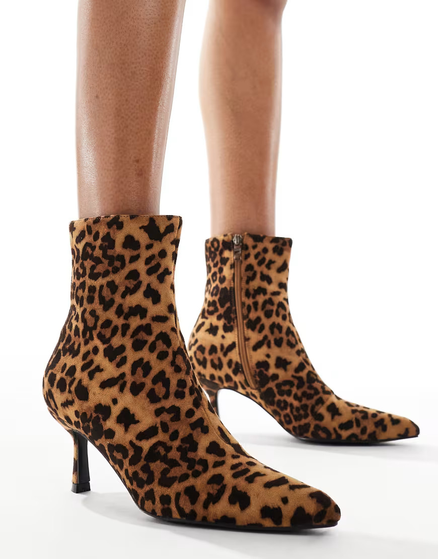 Glamorous kitten heel ankle boots in leopard-Brown | ASOS (Global)