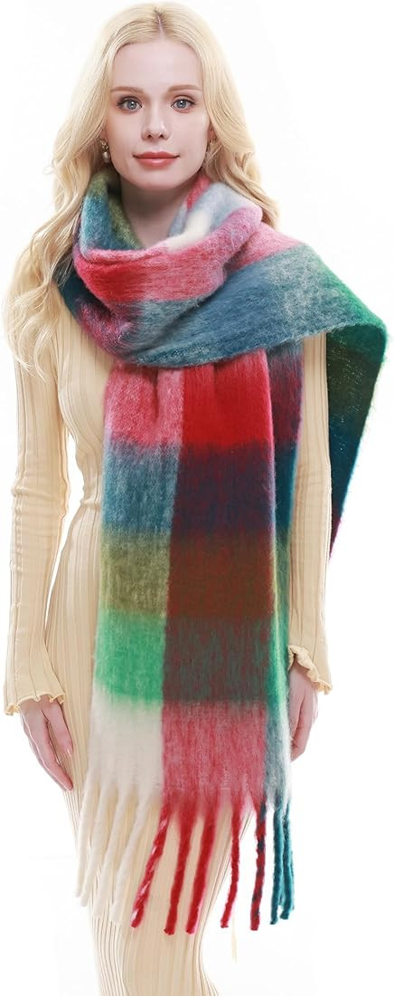 RIIQIICHY Plaid Scarf for Women Chunky Scarves Winter Warm Thick Oversized Blanket Scarf | Amazon (US)