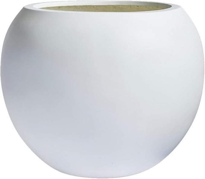 Globo 16" D x 12.8" H Fiberstone Large Planter, (White), 10.7" Pot Opening, Sphere Drainage Pots,... | Amazon (US)