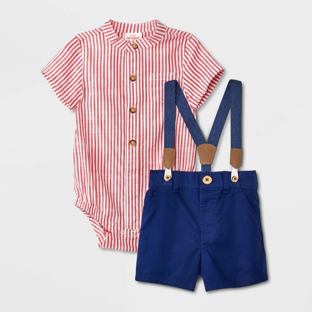 Baby Boys' Mini Man Striped Henley Denim Top & Bottom Set - Cat & Jack™ Red 24M | Target
