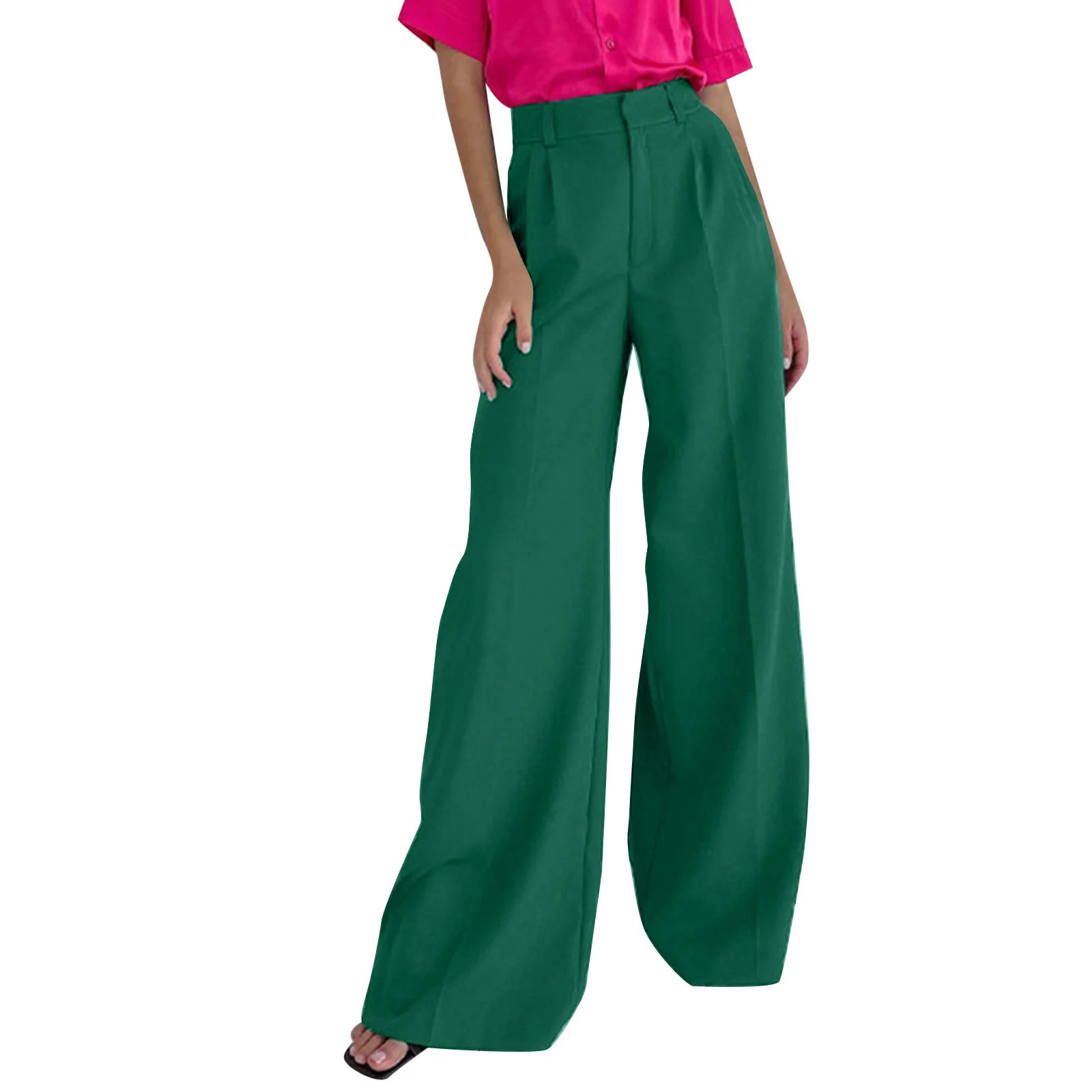 Womens Pants Trendy Wide Leg Drag Straight Suit High Waist Loose Pant | Walmart (US)
