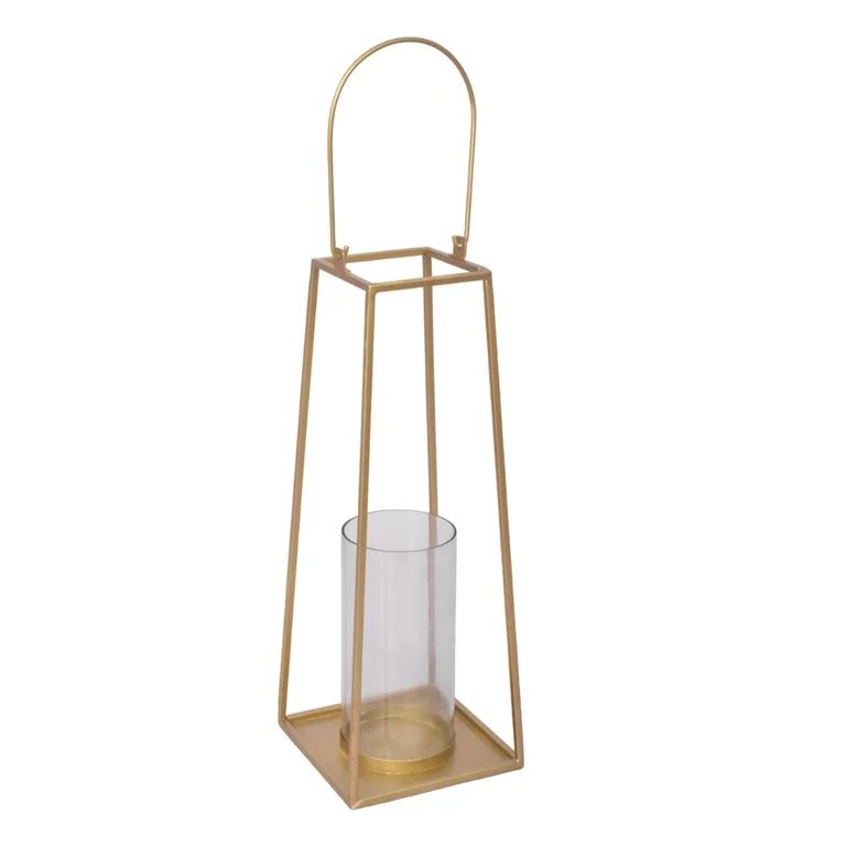My Texas House 18 inch Metal and Glass Lantern in Gold Finish | Walmart (US)