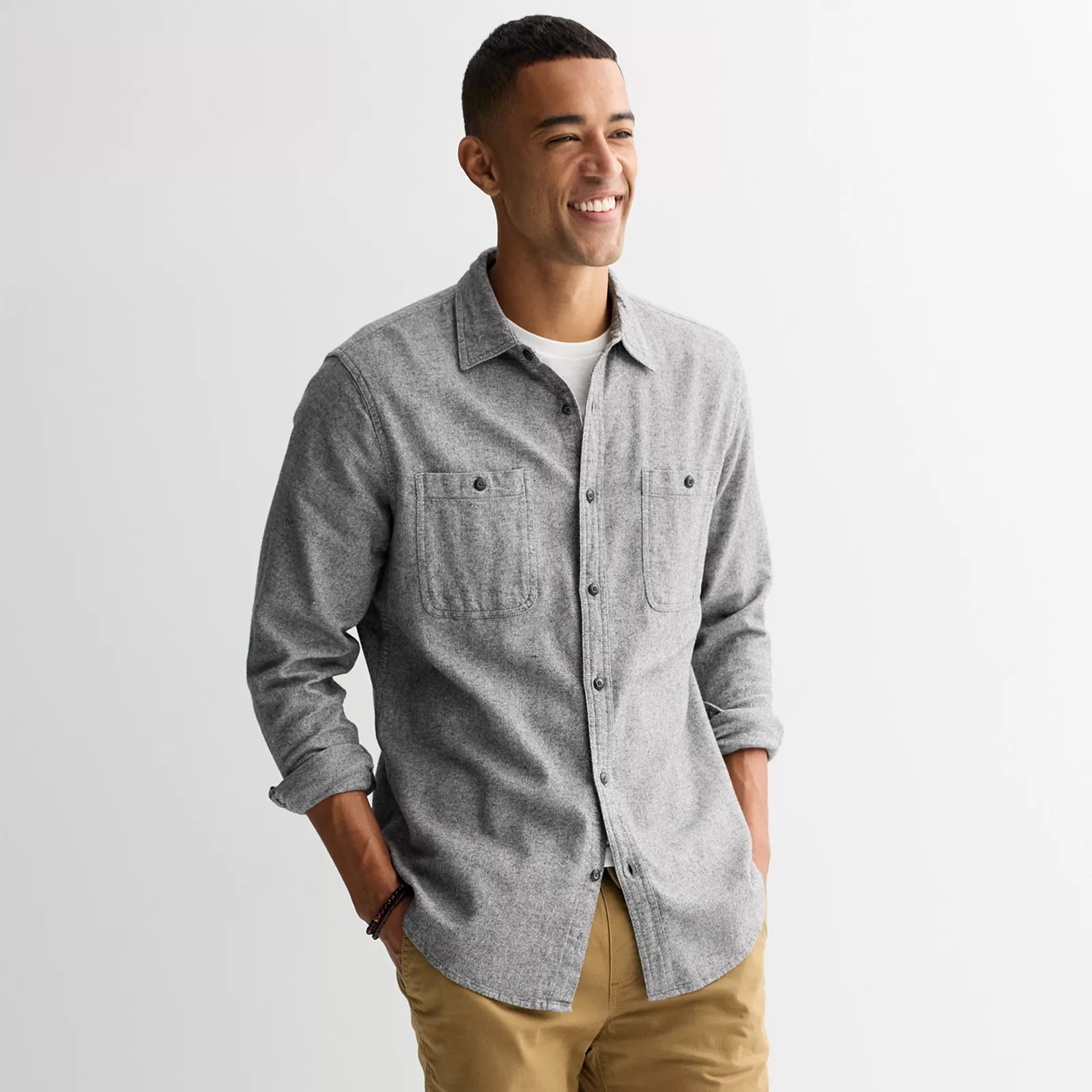 Men's Sonoma Goods For Life® Supersoft Flannel Button-Down Shirt, Size: Small, Gray | Kohl's