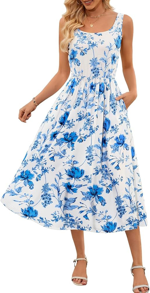 MEROKEETY Women's 2025 Summer Spring Casual Floral Sundress Sleeveless Beach Vacation Flowy Boho ... | Amazon (US)